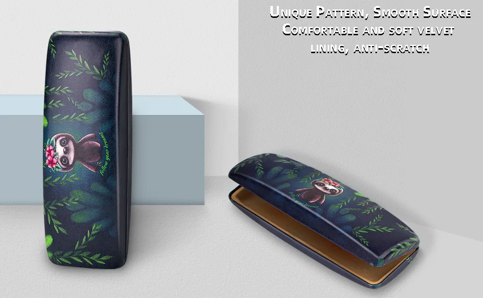 Unique Printed Leather Hard Shell Case Box for Reading Glasses With Matching Cloth 2 Pcs #C - product information 4