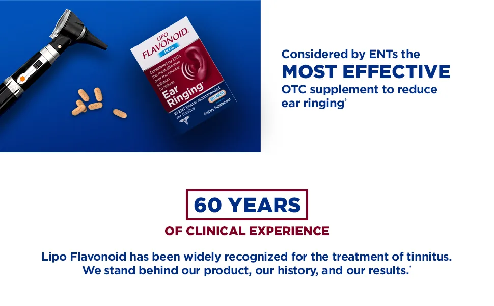 Lipo-Flavonoid Plus, Tinnitus Relief for Ringing Ears, OTC Flavonoid Ear Health Vitamins, Bioflavonoids & Vitamin C, 100 Caplets - Considered the most effective over-the-counter supplement to reduce ear ringing