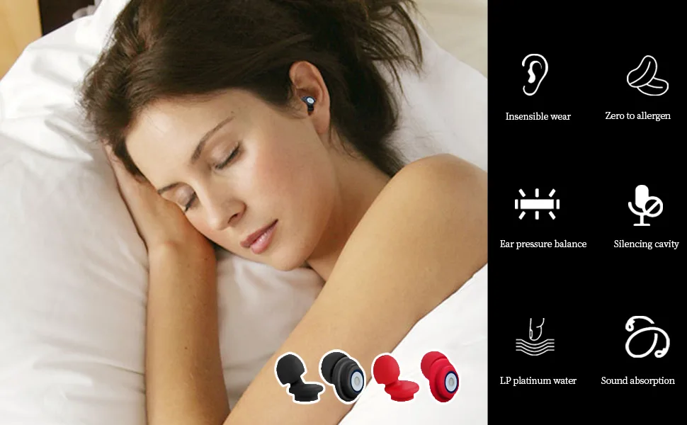 Kiniza Ear Plugs for Sleeping Noise Cancelling Super Soft Reusable Hearing Protection in Flexible Silicone for Sleep with Case for Sleeping Snoring Traveling Concerts Construction Study(Black) - product information 4