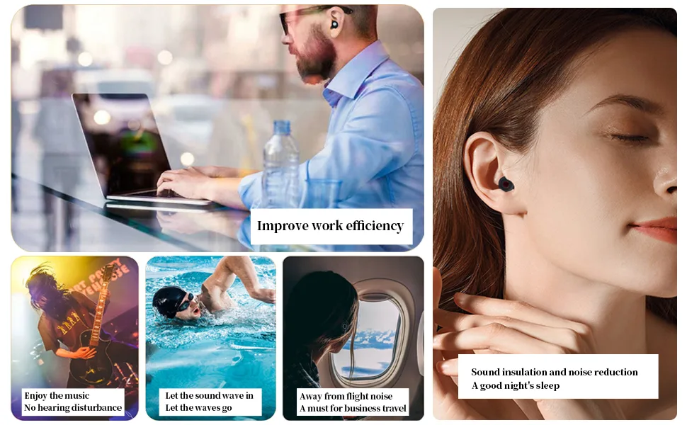 Kiniza Ear Plugs for Sleeping Noise Cancelling Super Soft Reusable Hearing Protection in Flexible Silicone for Sleep with Case for Sleeping Snoring Traveling Concerts Construction Study(Black) - product information 5