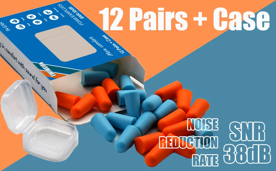 Soft Foam Earplugs 12 Pair Ear Plugs with Case for Sleeping Snoring Loud Noise Travel Concerts Construction Study Hearing Protection SNR 38dB Blue/Orange - ear plugs ear plugs for sleeping loop ear plugs ear plugs for sleeping noise cancelling ear plugs