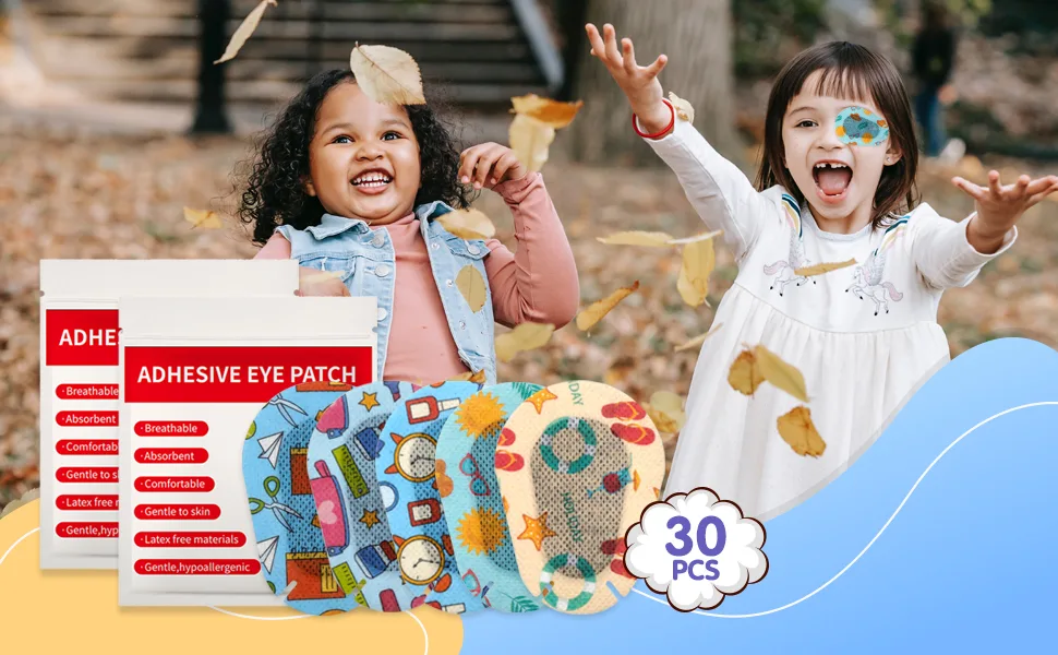 30pcs Kids Adhesive Eye Patches Cute Design Breathable Light Blocking Adhesive Bandages for Toddler - eye patches