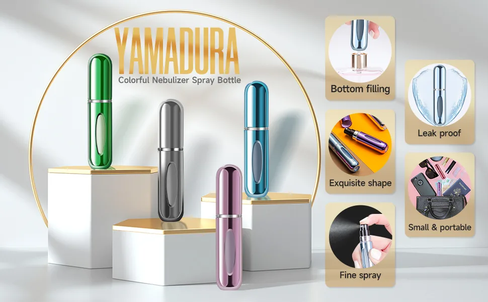 Yamadura Mini Refillable Perfume Portable Atomizer Bottle Refillable Perfume Spray Refill Pump Case for Traveling and Outgoing (5ml 4 Pack) 4 Blue Black Gold Pink - perfume travel refillable