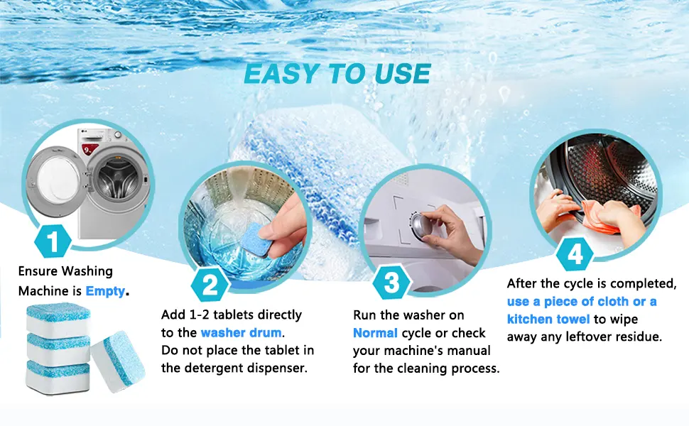 Washing Machine Cleaner Descaler 24 Pack Deep Cleaning Tablets For Front Loader & Top Load Washer Clean Inside Drum And Laundry Tub Seal 12 Month Supply - easy to use