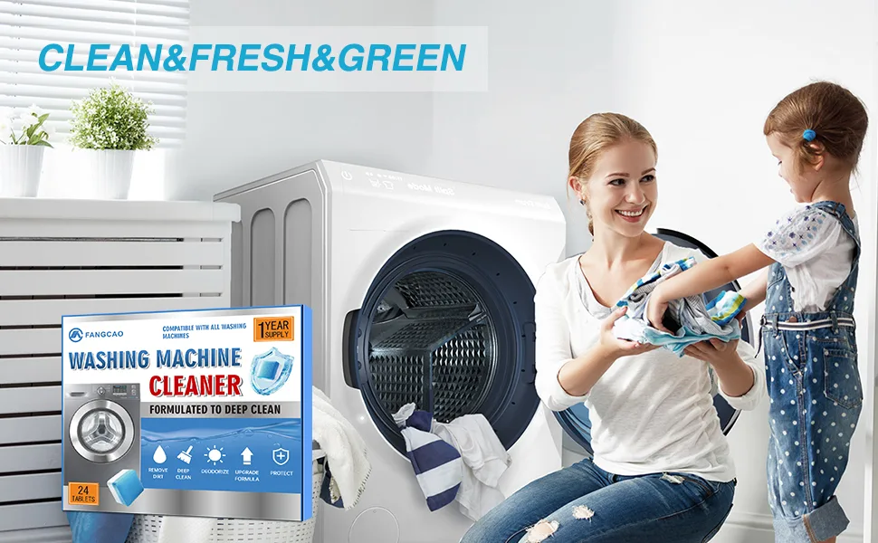 Washing Machine Cleaner Descaler 24 Pack Deep Cleaning Tablets For Front Loader & Top Load Washer Clean Inside Drum And Laundry Tub Seal 12 Month Supply - washing machine cleaners