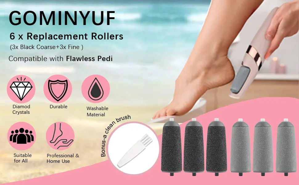 6 Pack Replacement Rollers Compatible with Finishing Touch Flawless Pedi Electric Tool File Include a Cleaning Brush (3 Black Coarse&3 Gray Fine) 1 Count (Pack of 6) - product information 1