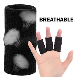 uxcell 10PCS Sport Finger Sleeves Protectors Elastic Thumb Brace Compression Covers for Trigger Finger Breathable Finger Splints Support for Relieving Pain 1.8" 1" - finger splint