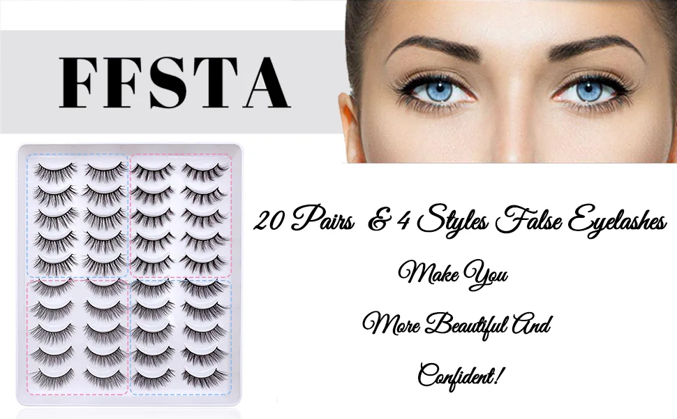 5 Pairs False Eyelashes 3D Lashes Mink Fluffy 16MM Natural Look False Eyelashes Wispies Long Extension Eyelashes Pack Makeup Thick Fake Eyelashes Soft Reusable Lashe - 20 Pairs False Eyelashes