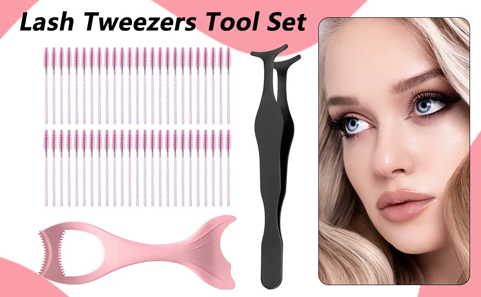 False Eyelashes Tweezers Kit - 50 Mascara Applicators and False Eyelash Tweezers -1 Pack Mascara Shield Applicator Guard- for Professional or Home User 1 Set - product information 1