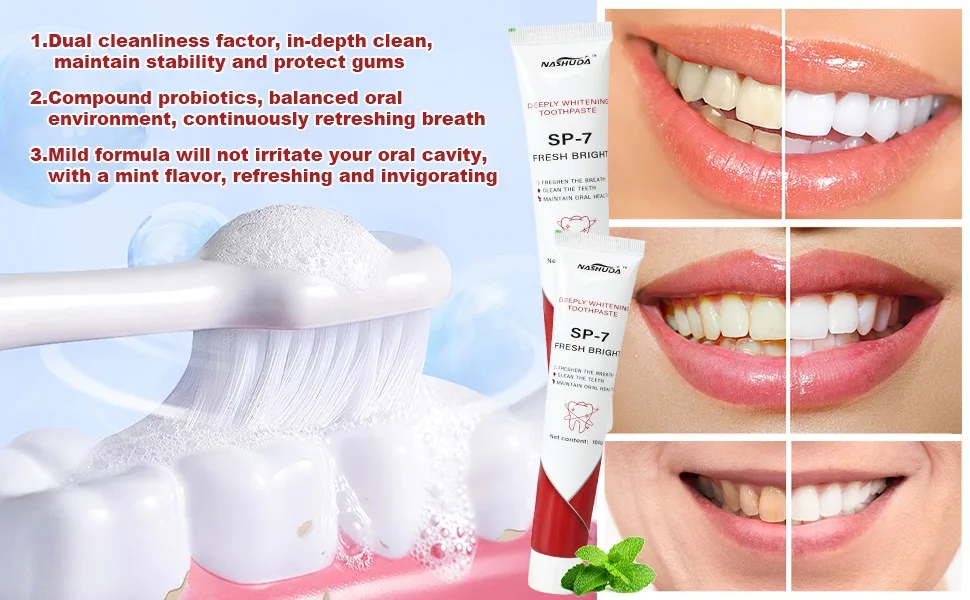 Sp-7 Probiotic Toothpaste Sp-7 Probiotic Whitening Toothpaste Sp-7 Fresh Breath Toothpaste Brightening & Stain Removing Toothpaste (2Pcs with 2 toothbrushes) - Sp-7 Fresh Breath Toothpaste