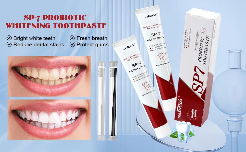 Sp-7 Probiotic Toothpaste Sp-7 Probiotic Whitening Toothpaste Sp-7 Fresh Breath Toothpaste Brightening & Stain Removing Toothpaste (2Pcs with 2 toothbrushes) - Sp-7 Probiotic Toothpaste