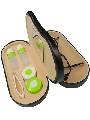 Evelots Contact Lens Case - Double Sided - Mirror-Rigid Out/Soft In-Travel - Black - Black