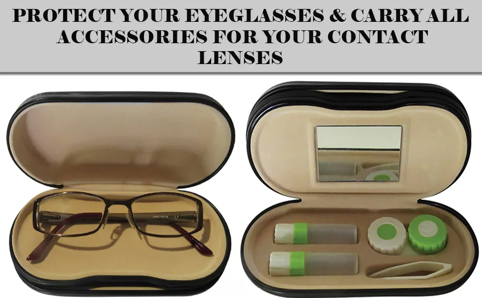 Evelots Contact Lens Case - Double Sided - Mirror-Rigid Out/Soft In-Travel - Black - bottom