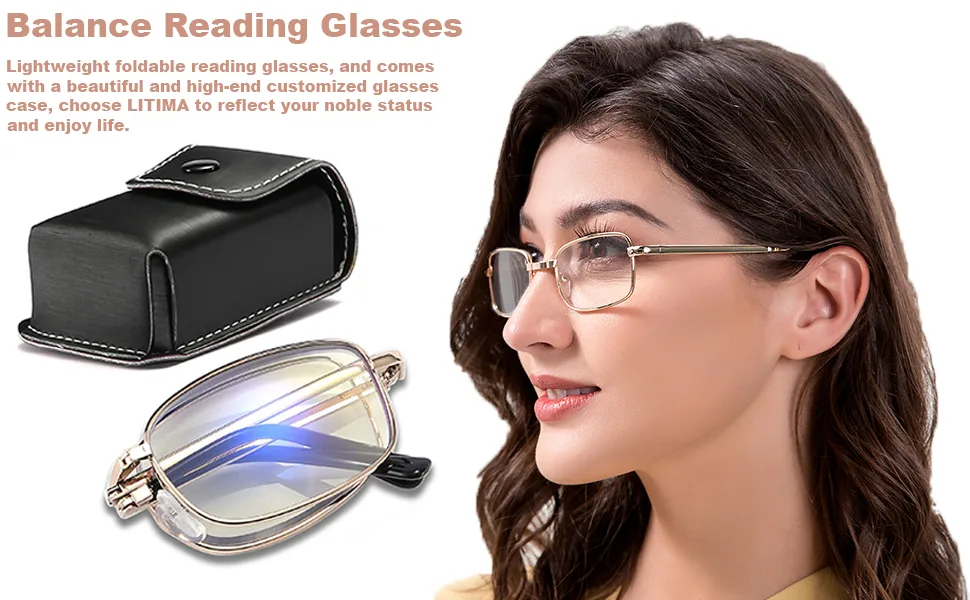 LIMITA Reading Glasses Men with Case - Blue Light Blocking Metal Reader Body Balance Glasses Foldable Glasses 1.5 - Body Balance Glasses