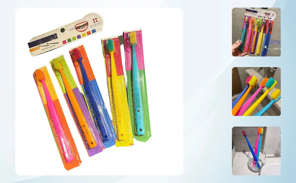 Toothbrush Compact Head Design Family Pack Soft with Tilted Head Octagonal Handle for Adults Pregnant Women Elders Plastic Colorful 10PCS - 3112230010311-1