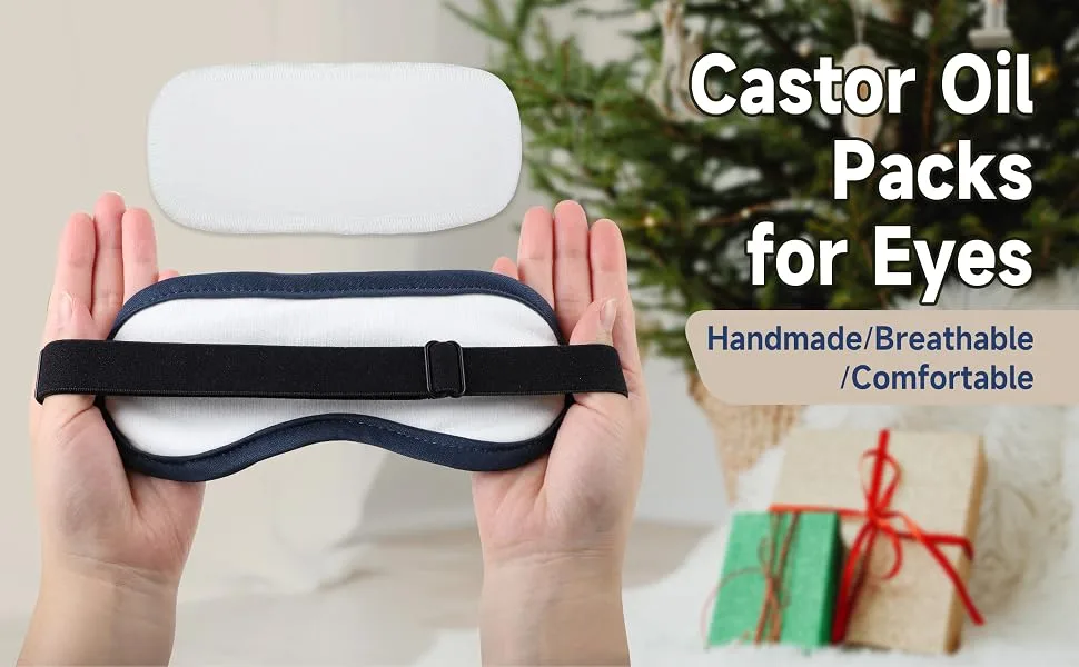 2 Packs Organic Castor Oil Pack for Eyes(Replacement Cotton Pad)Adjustable Reusable Castor Oil Pack Wrap Eye Mask for Sparse Eyelashes and Eyebrows Wrinkles Dark Circle(Navy Blue) - castor oil pack for eyes