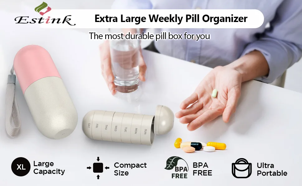 Large Compartment Weekly Pill Organizer Daily Pill Cases Mini Portable Pills Box 7 Day Travel Elderly Care Pills Organizer Capsule Shape Medicine Case - product information 1