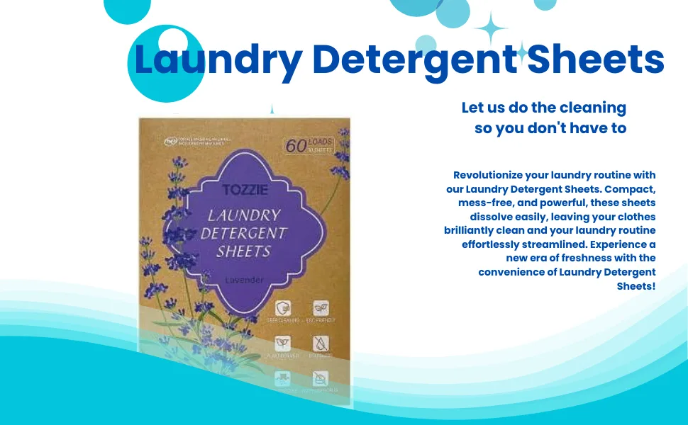 Tozzie Laundry Detergent Sheets I Plant-Based Easy-to-Use Quick Dissolving Lavender Scented 60 Loads (Total 30 Sheets) (Pack of 30) - Easy-to-Use, Quick Dissolving, Lavender Scented