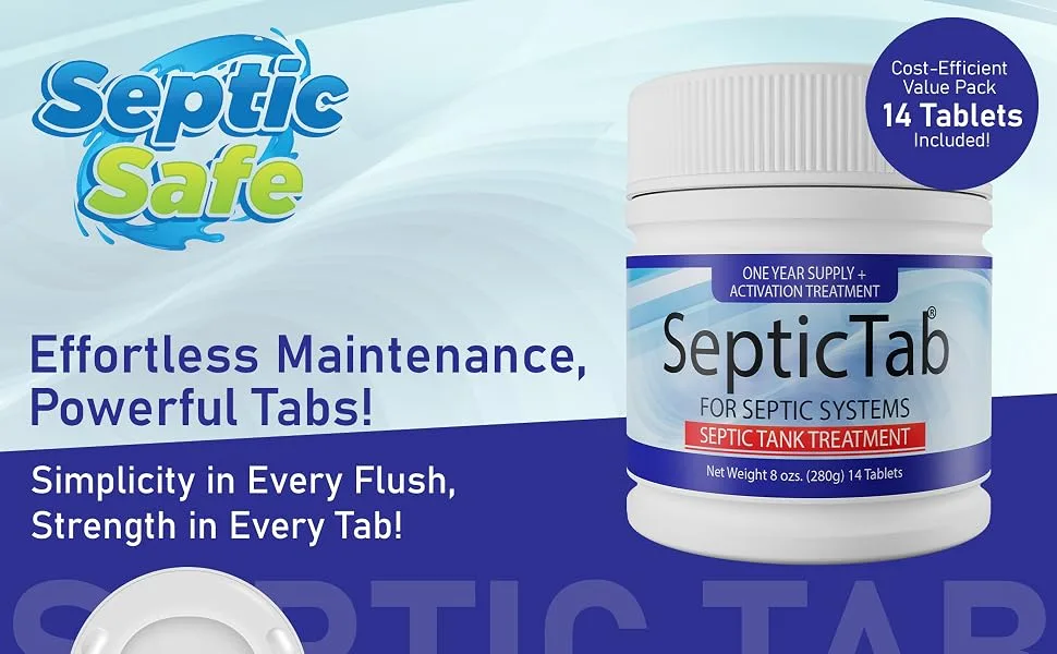 SepticTab - Bio Tablet Septic Tank Treatment - 14 Count One Year Supply - One Flush Per Month - Prevent Costly Septic Tank Repairs with Dissolvable Bio Tablets - Spetic Tab