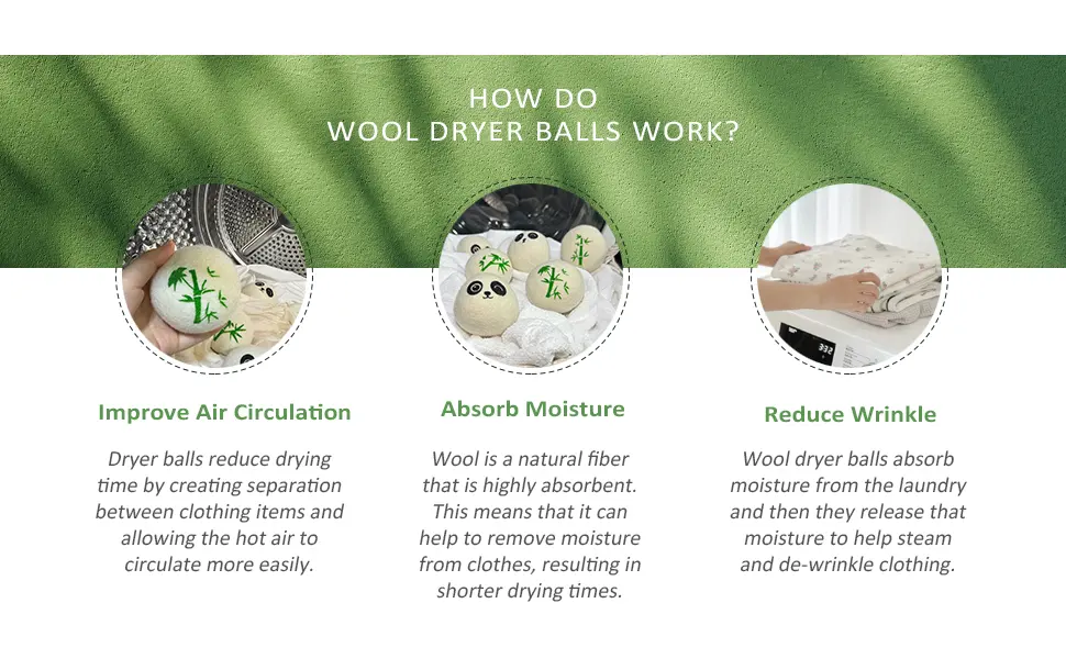 Wool Dryer Balls Laundry Reusable 100% Natural New Zealand Wool Balls for Dryer 6 in 1 Pack (Panda) - wool dryer balls enhance function of dryer machine