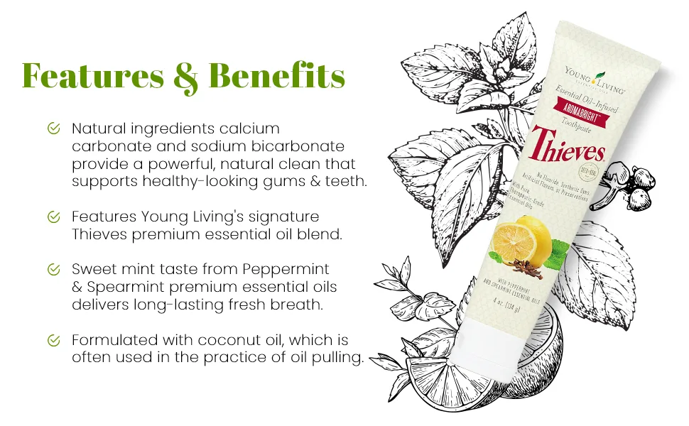 Thieves AromaBright Toothpaste by Young Living 4 Ounces 4 Ounce (Pack of 1) - AromaBright Toothpaste