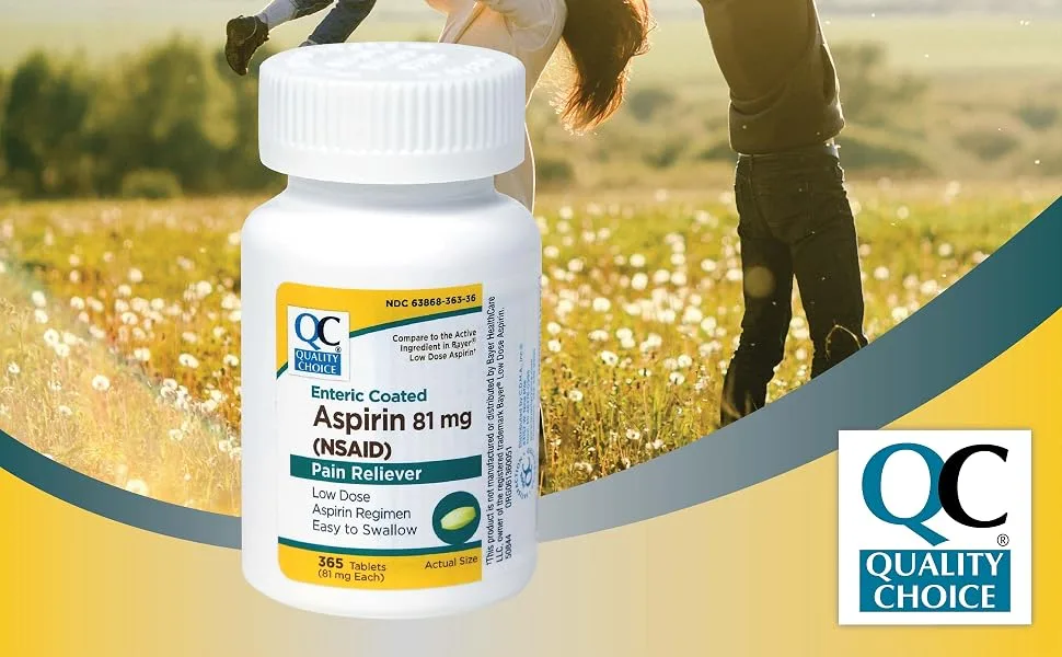 Quality Choice Enteric Coated Lo-Dose Aspirin 81mg. Tablet 365 Count Boxes (Pack of 3) - 95400
