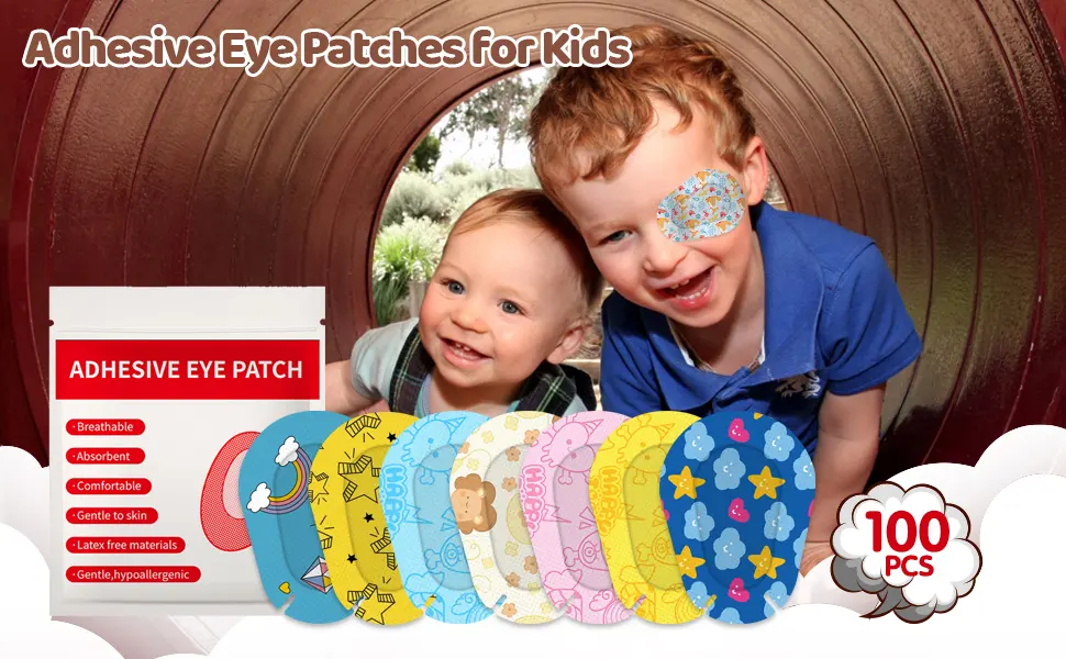 100pcs Adhesive Eye Patches for Kids Light Blocking Eye Pad Cute Design Breathable Adhesive Bandages for Toddler Teens - adhesive eye patch