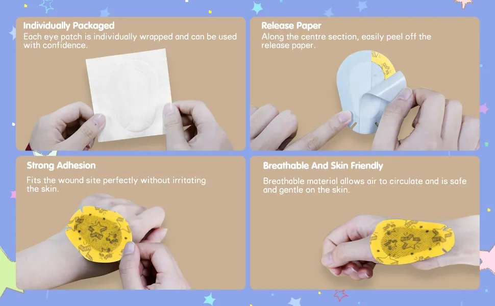 100pcs Adhesive Eye Patches for Kids Light Blocking Eye Pad Cute Design Breathable Adhesive Bandages for Toddler Teens - adhesive eye patch