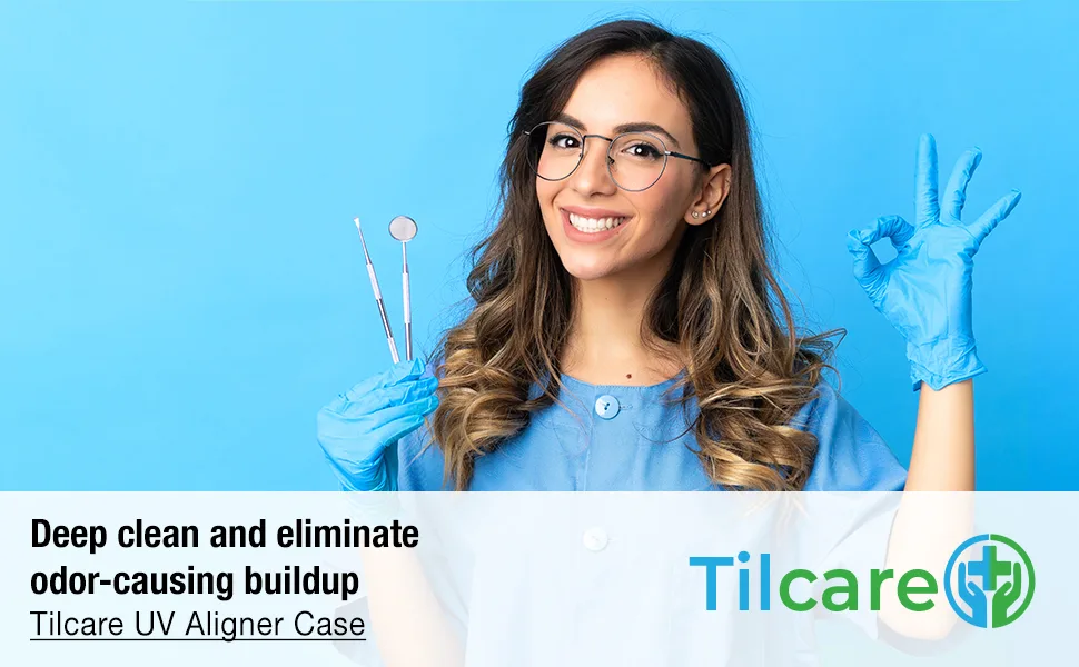 Tilcare UVC Retainer Case for Invisalign Dental Aligner with UV Light for Aligners Retainers Mouth Guard Whitening Trays - Remove Odors - Tilcare Invisalign and retainer cleaning case deep cleans and removes odor-causing buildup.