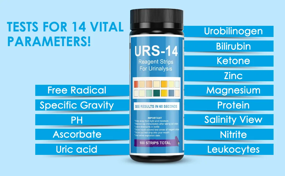 Urine Test Strips 14 Parameters 100 Count Urinalysis Urine Test Strip for UTI Keto Ketosis Protein Specific Gravity Ketone - urine test strips