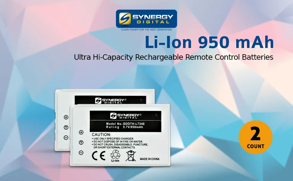 Synergy Digital Remote Control Batteries Compatible with Monster MCC-AV100 Remote Control (Li-ion 3.7V 950 mAh) Pack Includes: 2 x SDOTH-L7340 Batteries - SDOTH-L7340