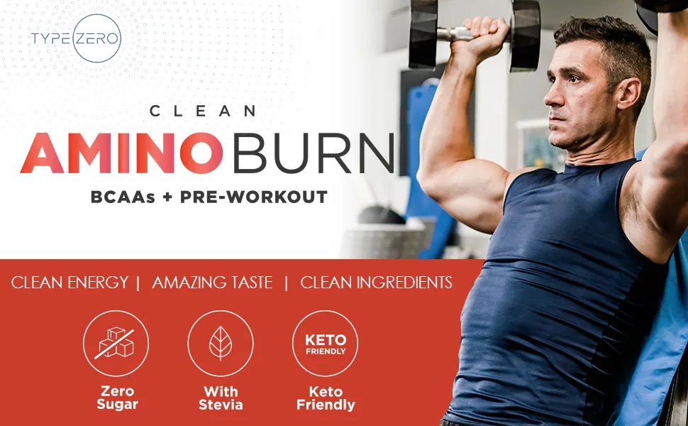 Type Zero AminoBurn - Natural Pre Workout + BCAA (Fruit Punch | 30serv) Sugar Free BCAAs Amino Acids Supplement Keto Preworkout Amino Preworkout and Post Workout Drink - Type Zero Amino Burn
