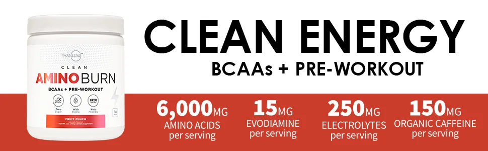 Type Zero AminoBurn - Natural Pre Workout + BCAA (Fruit Punch | 30serv) Sugar Free BCAAs Amino Acids Supplement Keto Preworkout Amino Preworkout and Post Workout Drink - Type Zero Amino Burn