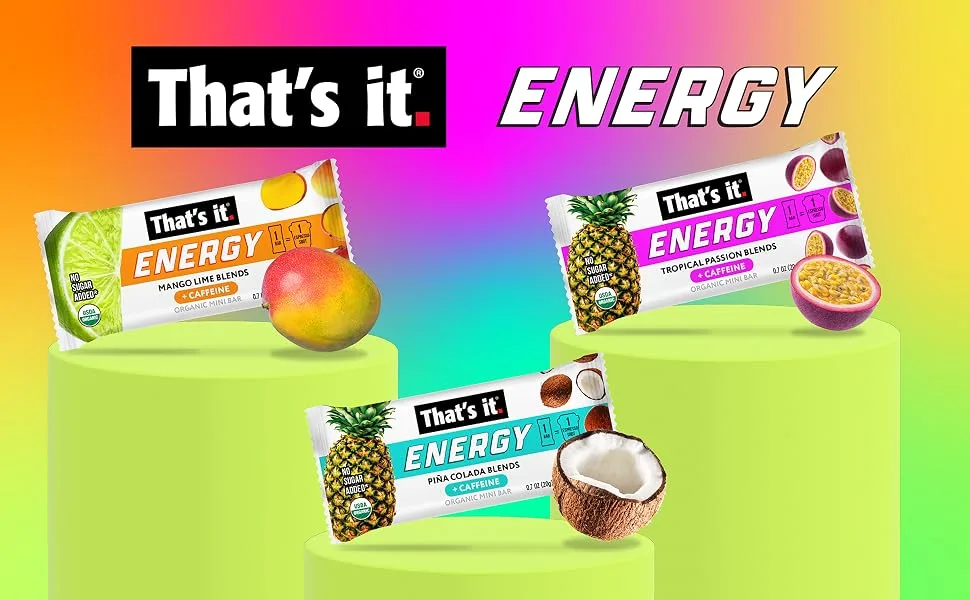 That's it. Mango Lime Caffeine Blends Energy Mini Bars (15 Count) Allergy-Friendly Nut Free non-GMO Fat & Gluten Free Snacks Mango Lime 15 Count (Pack of 1) - Pina Colada Blends