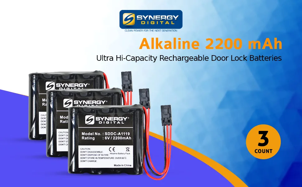 Synergy Digital Door Lock Batteries Compatible with Stanley Security Systems 1003 Door Lock (Alkaline 6V 2200 mAh) Combo-Pack Includes: 3 x DL-40 Batteries - SDDC-A1119