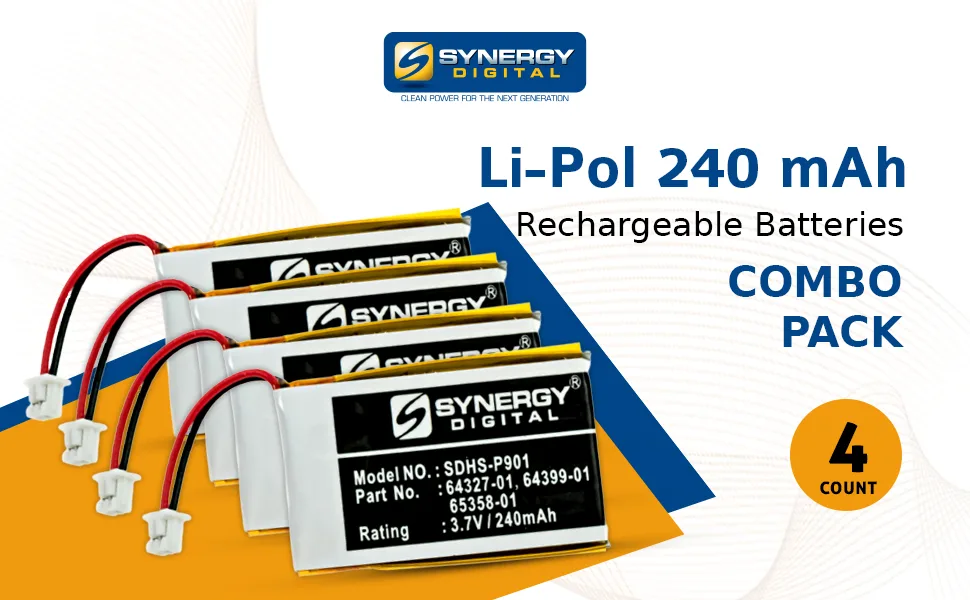 Synergy Digital Replacement Batteries Compatible with Plantronics 65358-01 Replacement (Li-Pol 3.7V 240 mAh) pack includes: 4 x SDHS-P901 Batteries - product information 2