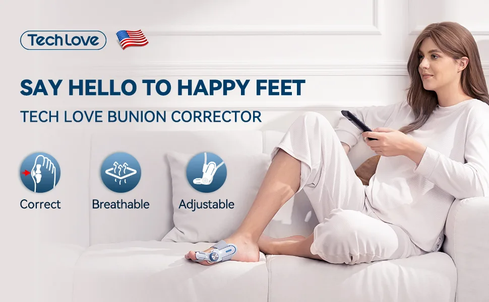 Tech Love Bunion Corrector for Women Adjustable Knob Double Correction Separator for Big Toe Bunion Splints Toe Straightener for Men with Silicone Pad Comfortable Effective 1PCS Gulf Blue - XHQB1
