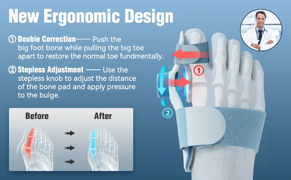 Tech Love Bunion Corrector for Women Adjustable Knob Double Correction Separator for Big Toe Bunion Splints Toe Straightener for Men with Silicone Pad Comfortable Effective 1PCS Gulf Blue - XHQB2