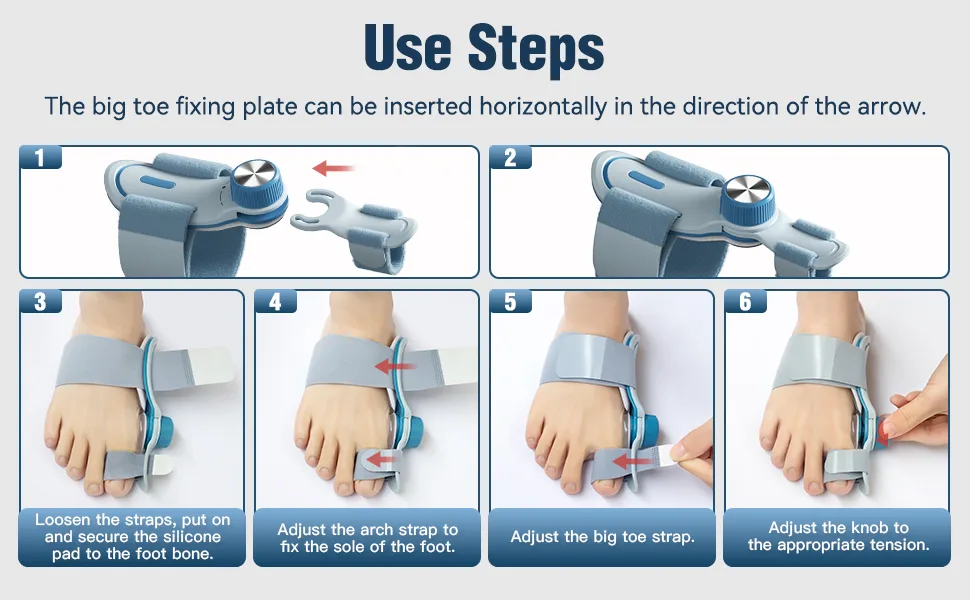 Tech Love Bunion Corrector for Women Adjustable Knob Double Correction Separator for Big Toe Bunion Splints Toe Straightener for Men with Silicone Pad Comfortable Effective 1PCS Gulf Blue - XHQB6