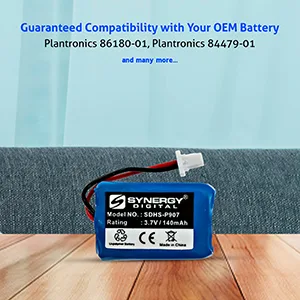 Synergy Digital Replacement Batteries Compatible with Plantronics 86180-01 Replacement (Li-Pol 3.7V 140 mAh) pack includes: 5 x SDHS-P907 Batteries - product information 6