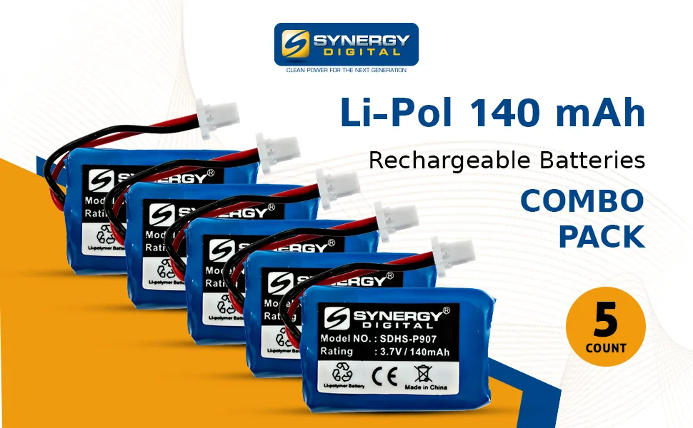 Synergy Digital Replacement Batteries Compatible with Plantronics 86180-01 Replacement (Li-Pol 3.7V 140 mAh) pack includes: 5 x SDHS-P907 Batteries - sssssss