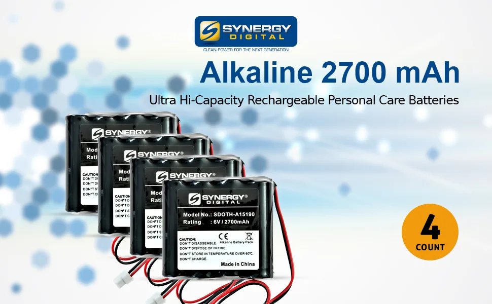 Synergy Digital Personal Care Batteries Compatible with GP GPRHORW01018 Personal Care (Alkaline 6V 2700mAh) Pack Includes: 4 x SDOTH-A15190 Batteries - SDOTH-A15190