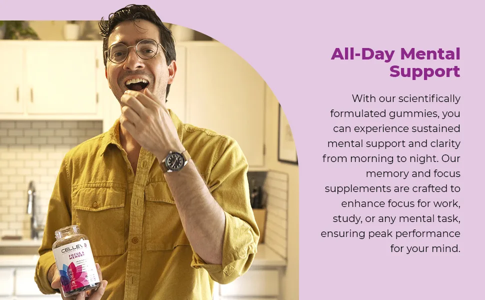 Cellev8 Focus & Memory Nootropic Gummies - Supports Cognitive Function Mental Clarity Sharpened Focus & Improved Memory - D-Ribose Energy Boost - Gluten Free Made in USA - Grape Flavor 60 Count - Focus & Memory