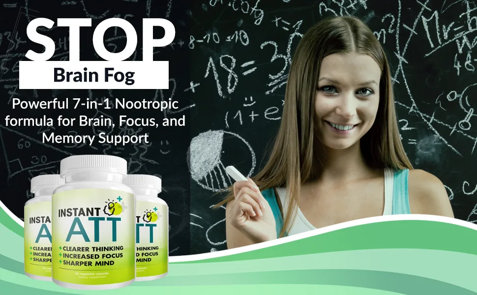 InstantATT - 7-in-1 Caffeine Free Nootropic All-Natural Brain Focus Memory Supplement (60 Capsules) 60 Count (Pack of 1) - stop brain fog