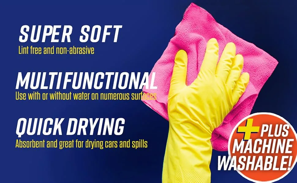 Bleach Liquid Cleaner for Laundry and Bathroom 121 oz. Includes 6-Pack Microfiber Cleaning Cloths - Effective Bulk Bleach Cleaner Concentrate for Laundry Linens Floors Bathroom Tiles - Microfiber towel
