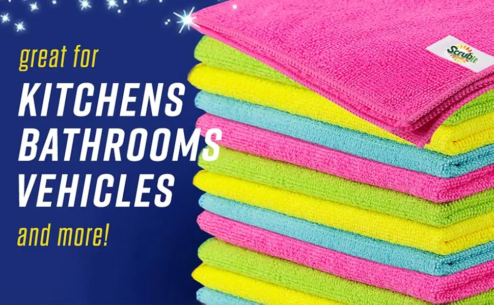 Bleach Liquid Cleaner for Laundry and Bathroom 121 oz. Includes 6-Pack Microfiber Cleaning Cloths - Effective Bulk Bleach Cleaner Concentrate for Laundry Linens Floors Bathroom Tiles - Microfiber towels