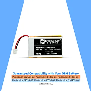 Synergy Digital Wireless Headset Batteries Compatible with Plantronics Supra Plus Wireless Headsets C Wireless Headset (Li-Pol 3.7V 240 mAh) pack includes: 10 x SDHS-P901 Batteries - product information 6