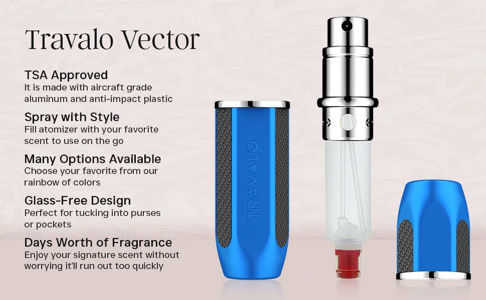 Travalo Vector Perfume Atomizer Bundle Refill System TSA Approved Reusable Easy Fill Mini Sprayer Lightweight Stylish Handsome Metal Outer Case Cologne Aftershave | Silver Blue Black 3 Pack 0.17oz - travel perfume bottle refillable