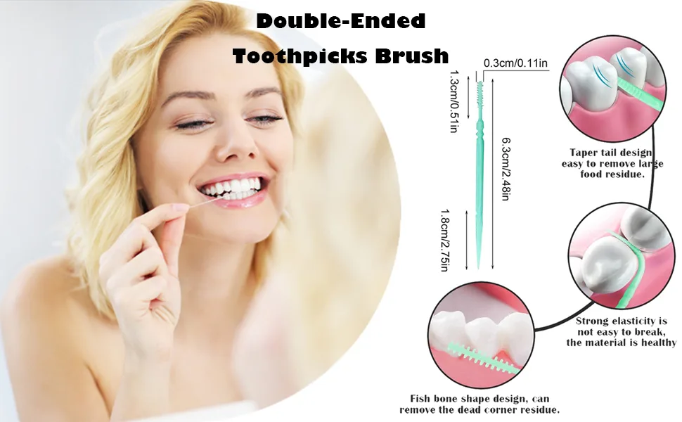 Toothpicks Tooth Picks Flossers with Bristles Double-Side Dental Picks Plastic Toothpicks Disposable Portable Package(40 Count 2Pack) - floss picks