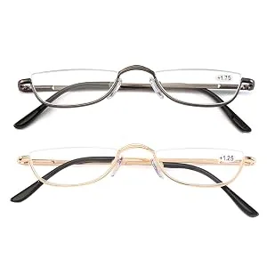Half Frame Reading Glasses - Half Moon Readers with Spring Hinge for Women Men (2 PCS in Pouch) 2.50 (Gray black) 2.5 x - half moon reading glasses